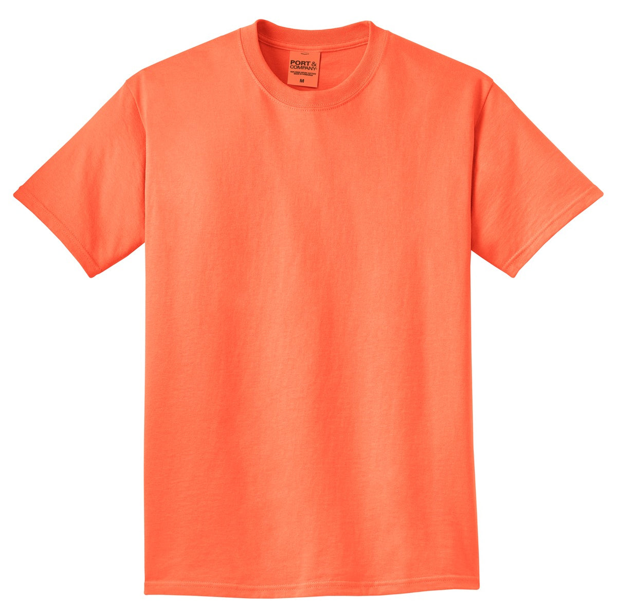 Front View of Neon Orange Port & Co Beach Wash Garment-Dyed Tee. PC099 plain