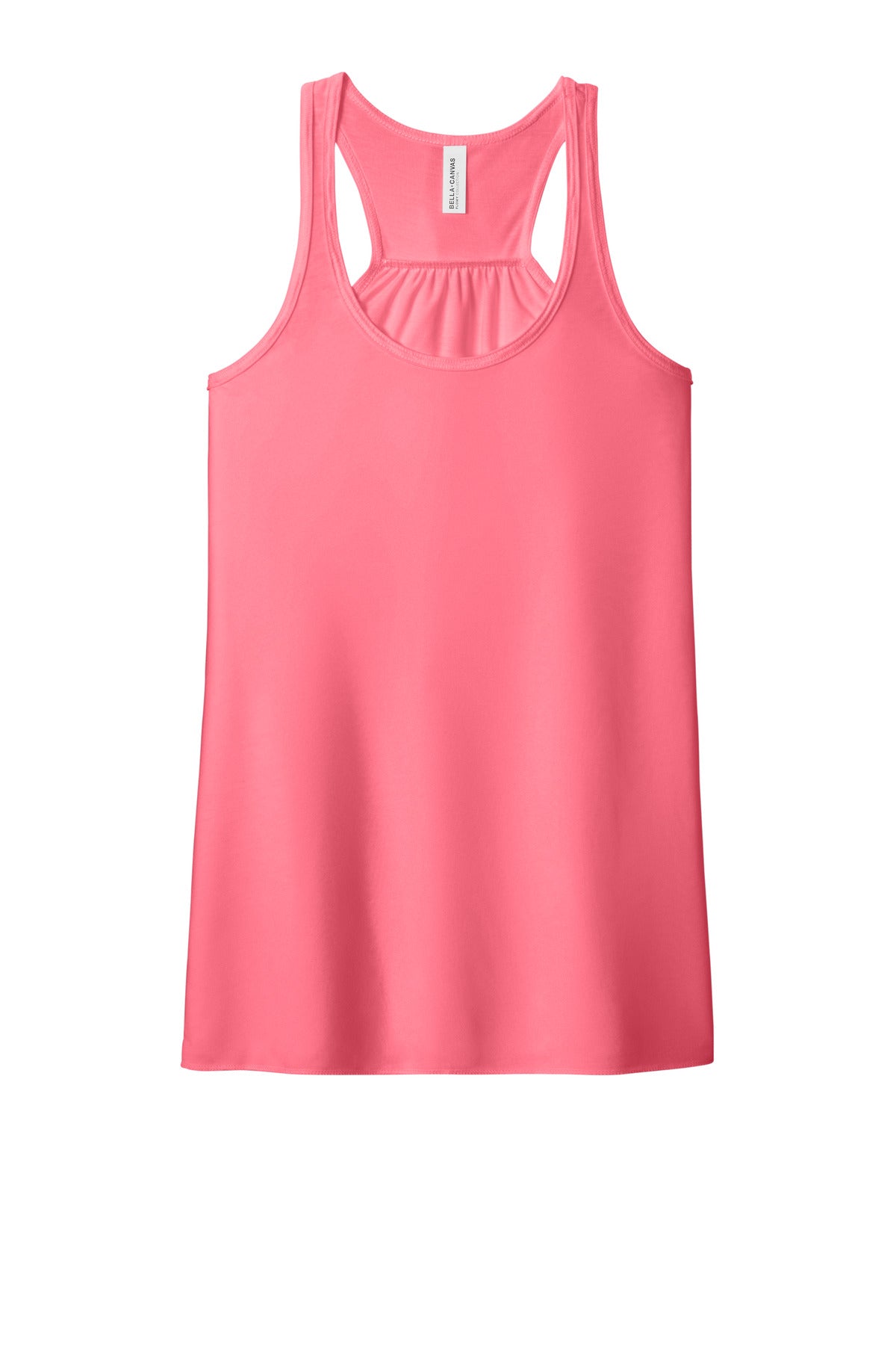Front View of Neon Pink BELLA+CANVAS Women's Flowy Racerback Tank. BC8800 plain