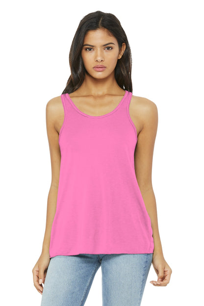 Front View of Neon Pink BELLA+CANVAS Women's Flowy Racerback Tank. BC8800 plain