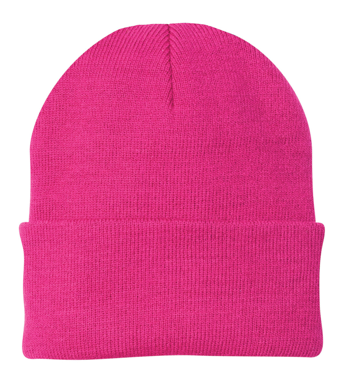 Front View of Neon Pink Glo Port Authority Knit Cap. CP90 plain