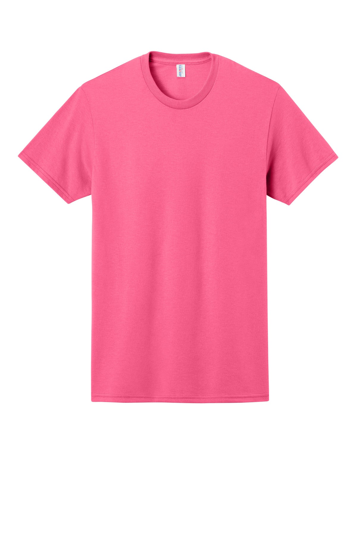 Front View of Neon Pink Jerzees - Dri-Power 50/50 Cotton/Poly T-Shirt. 29M plain