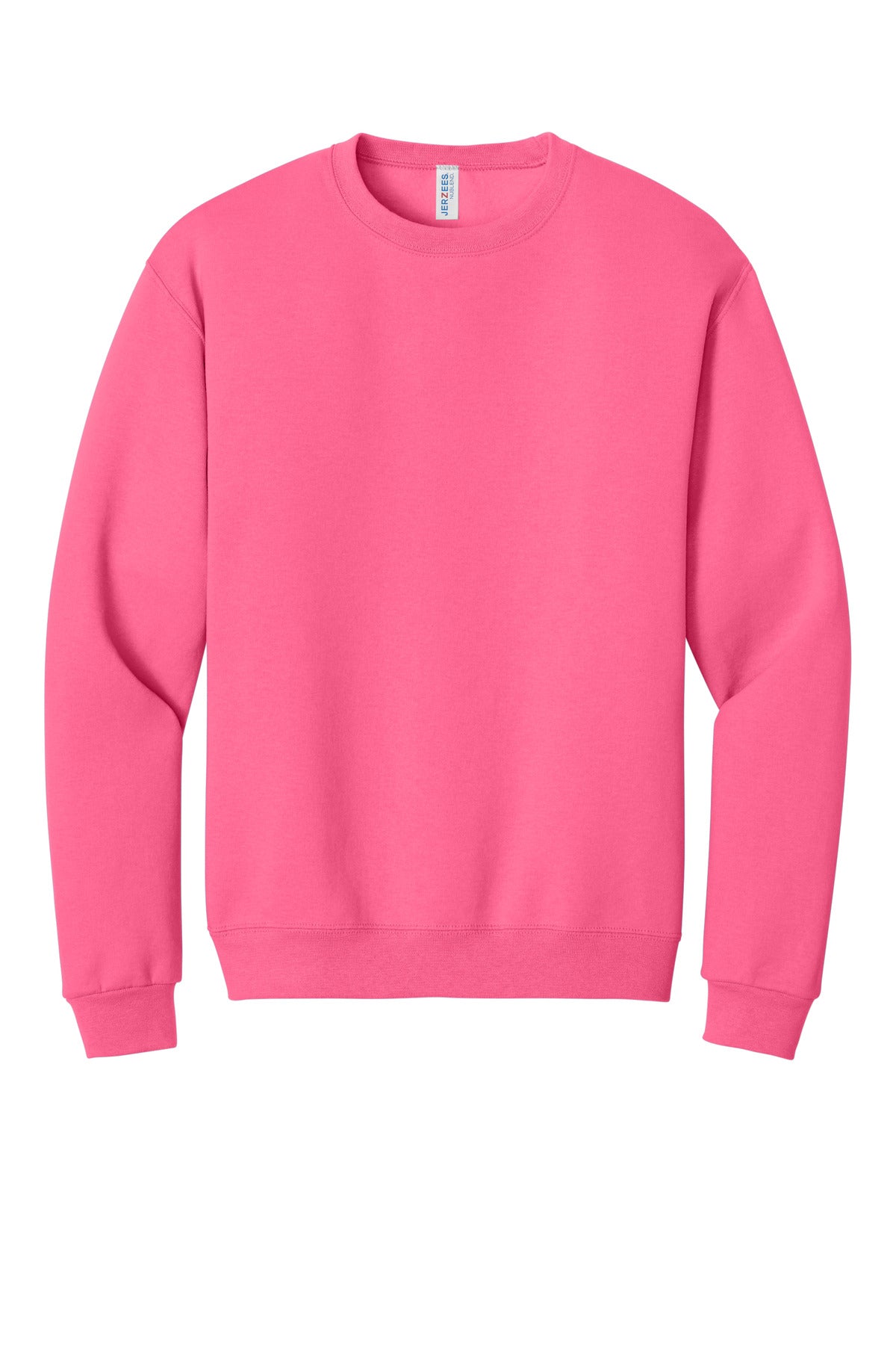 Front View of Neon Pink Jerzees - NuBlend Crewneck Sweatshirt. 562M plain