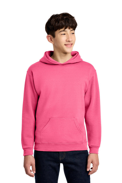 Front View of Neon Pink Jerzees - Youth NuBlend Pullover Hooded Sweatshirt. 996Y plain