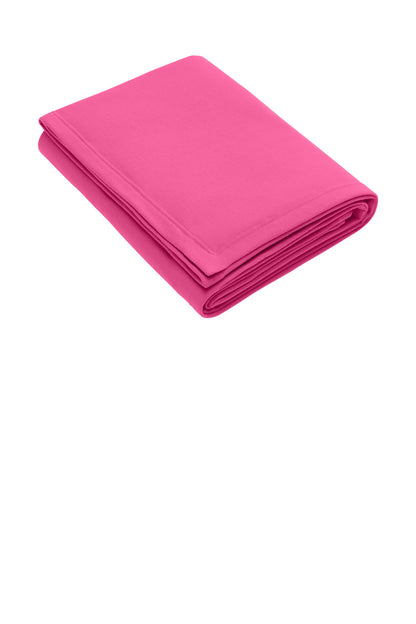Front View of Neon Pink Port & Co Core Fleece Sweatshirt Blanket. BP78 plain