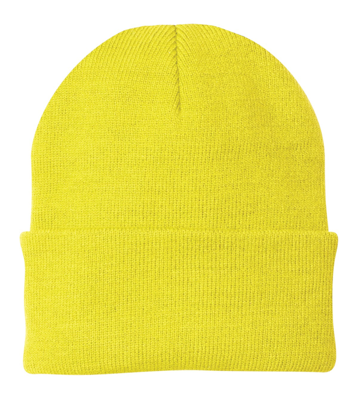 Front View of Neon Yellow Port Authority Knit Cap. CP90 plain