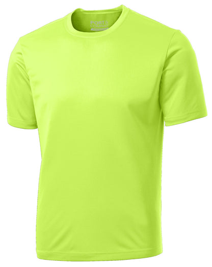 Front View of Neon Yellow Port & Co Performance Tee. PC380 plain