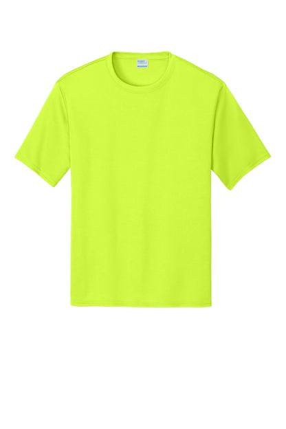 Front View of Neon Yellow Port & Co Performance Tee. PC380 plain