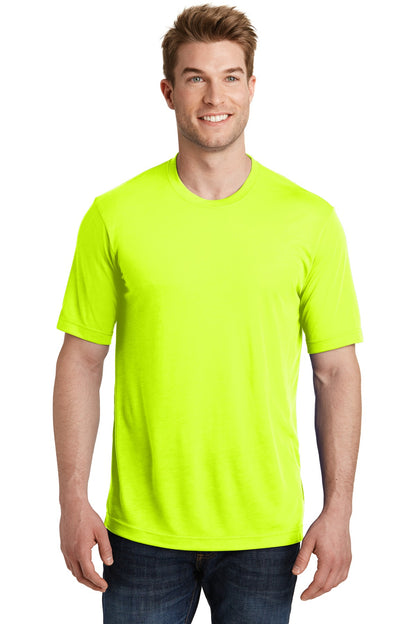 Front View of Neon Yellow Sport-Tek PosiCharge Competitor Cotton Touch Tee. ST450 plain