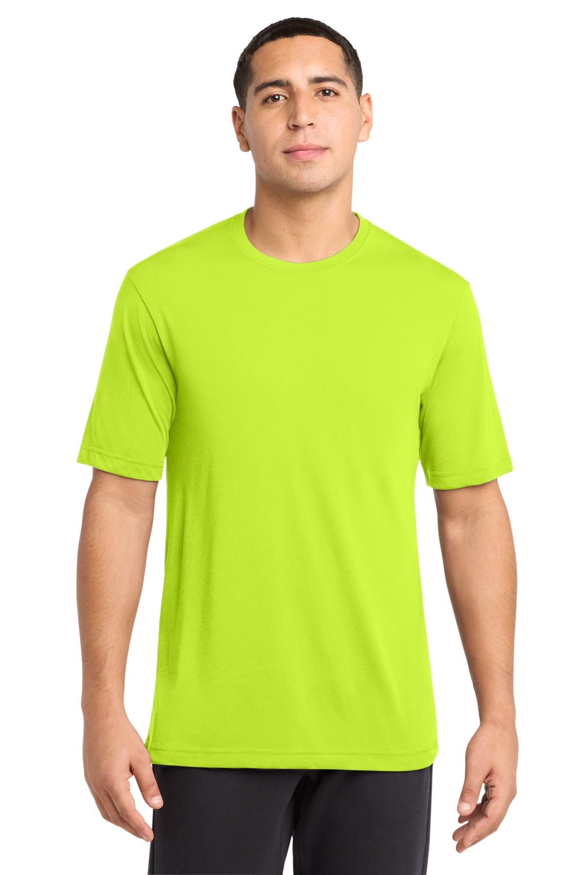 Front View of Neon Yellow Sport-Tek PosiCharge Competitor Cotton Touch Tee. ST450 plain