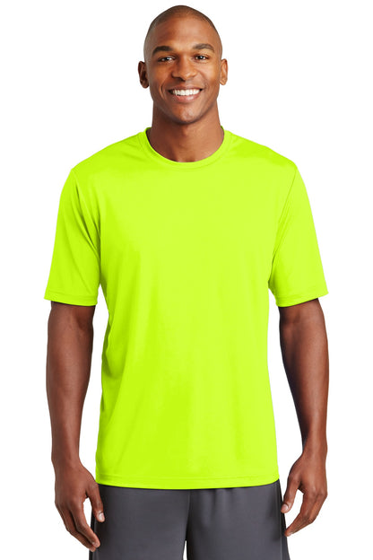 Front View of Neon Yellow Sport-Tek PosiCharge Tough Tee . ST320 plain