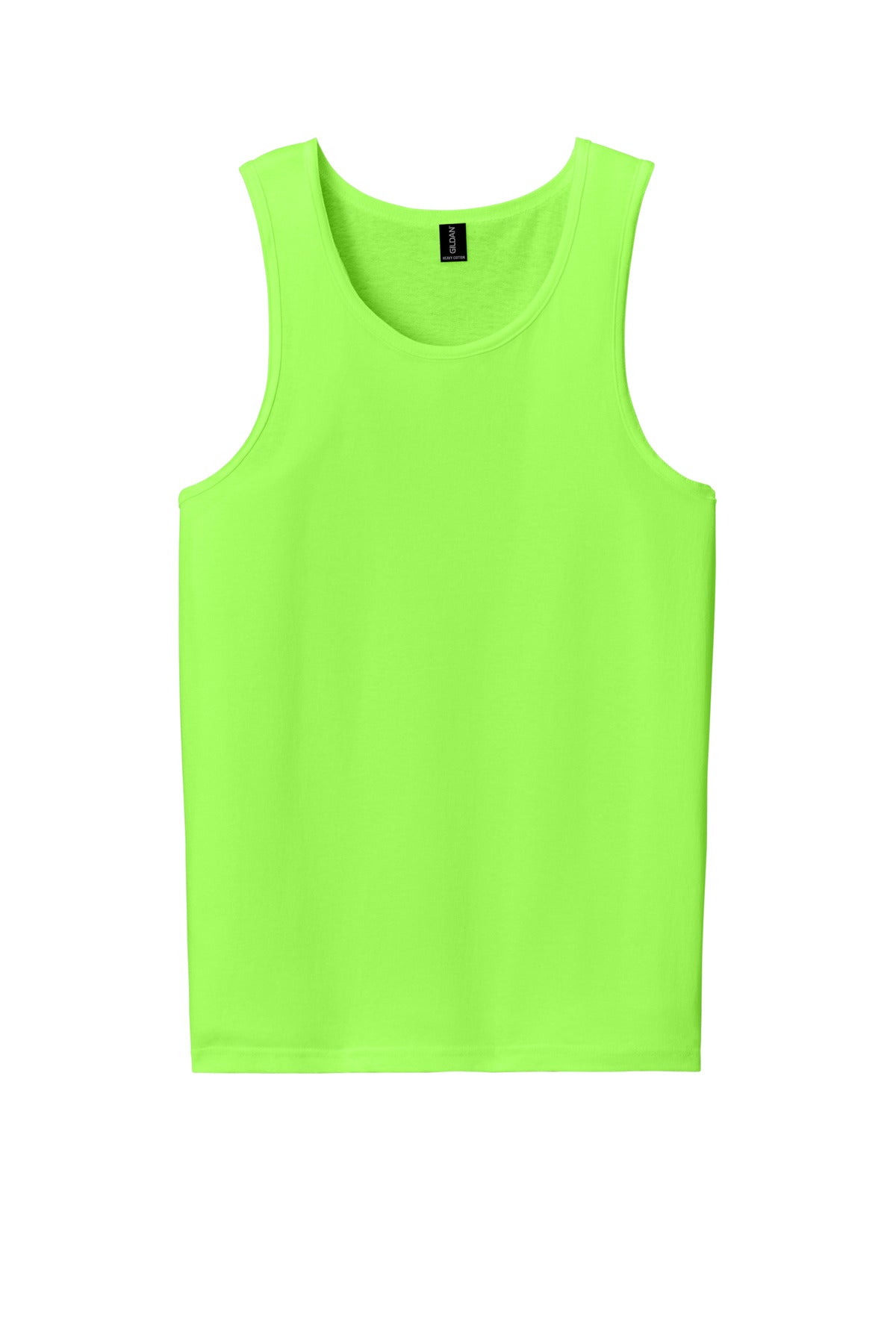 Front View of NeonGreen Gildan Heavy Cotton Tank Top. G5200 plain