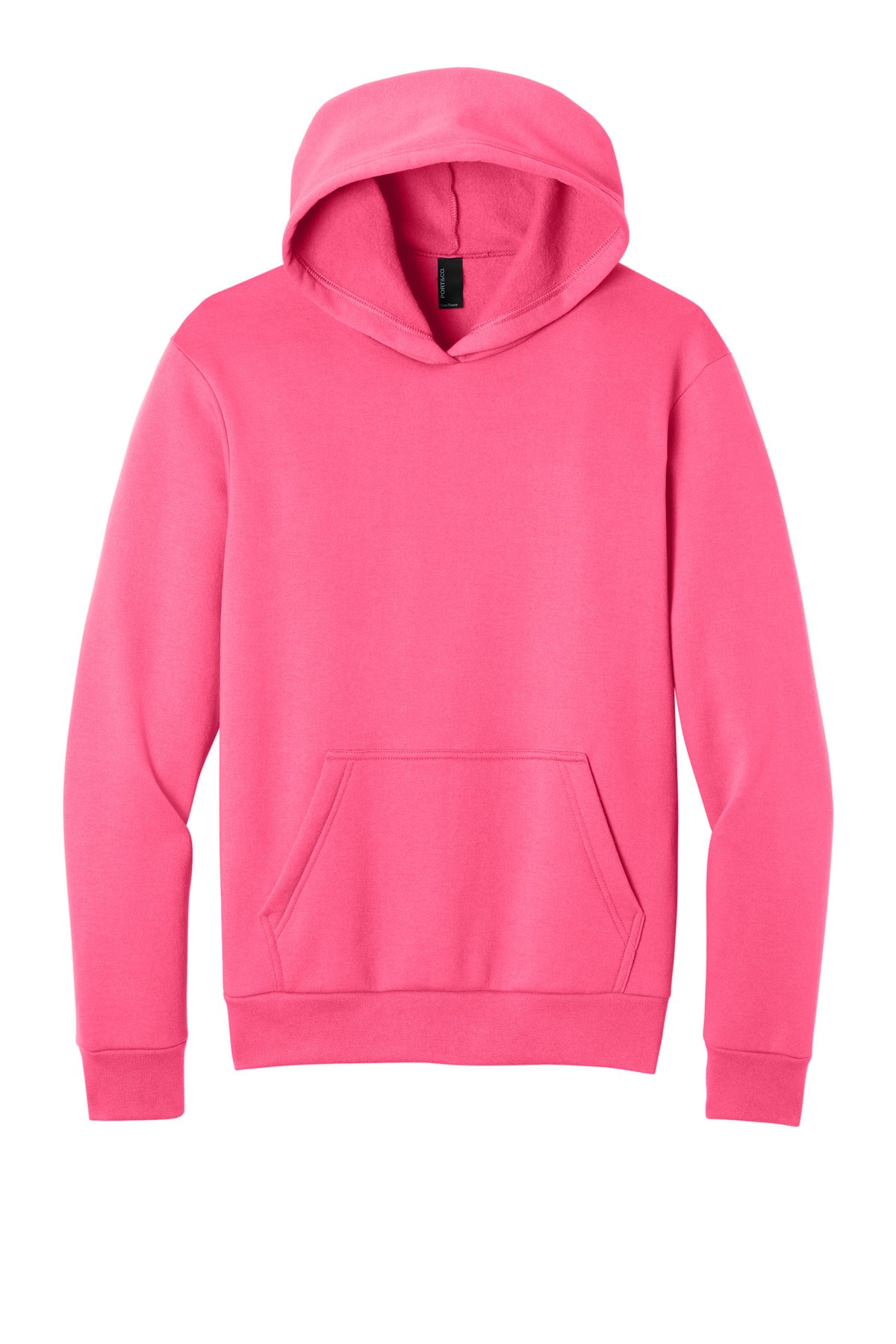 Front View of NeonPink Port & Co Easy Fleece Pullover Hooded Sweatshirt PC68H plain