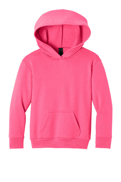 Front View of NeonPink Port & Co Youth Easy Fleece Pullover Hooded Sweatshirt PC68YH plain