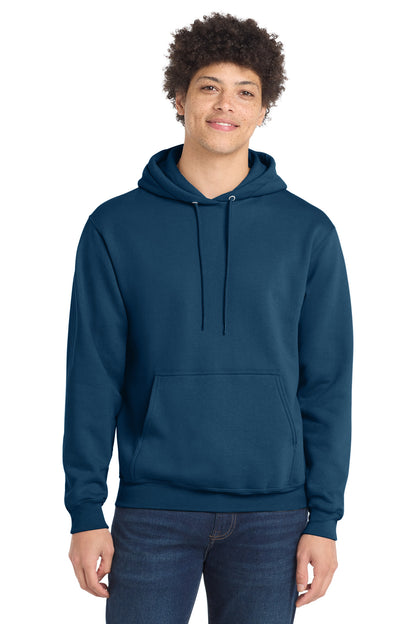 Front View of NeptuneBl Port & Co Core Fleece Pullover Hooded Sweatshirt. PC78H plain