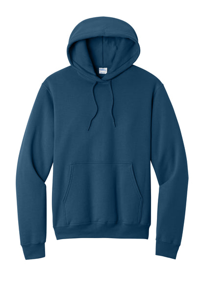 Front View of NeptuneBl Port & Co Core Fleece Pullover Hooded Sweatshirt. PC78H plain