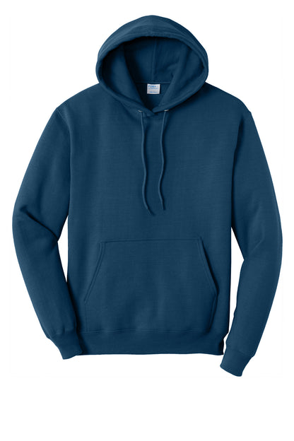 Front View of NeptuneBl Port & Co Core Fleece Pullover Hooded Sweatshirt. PC78H