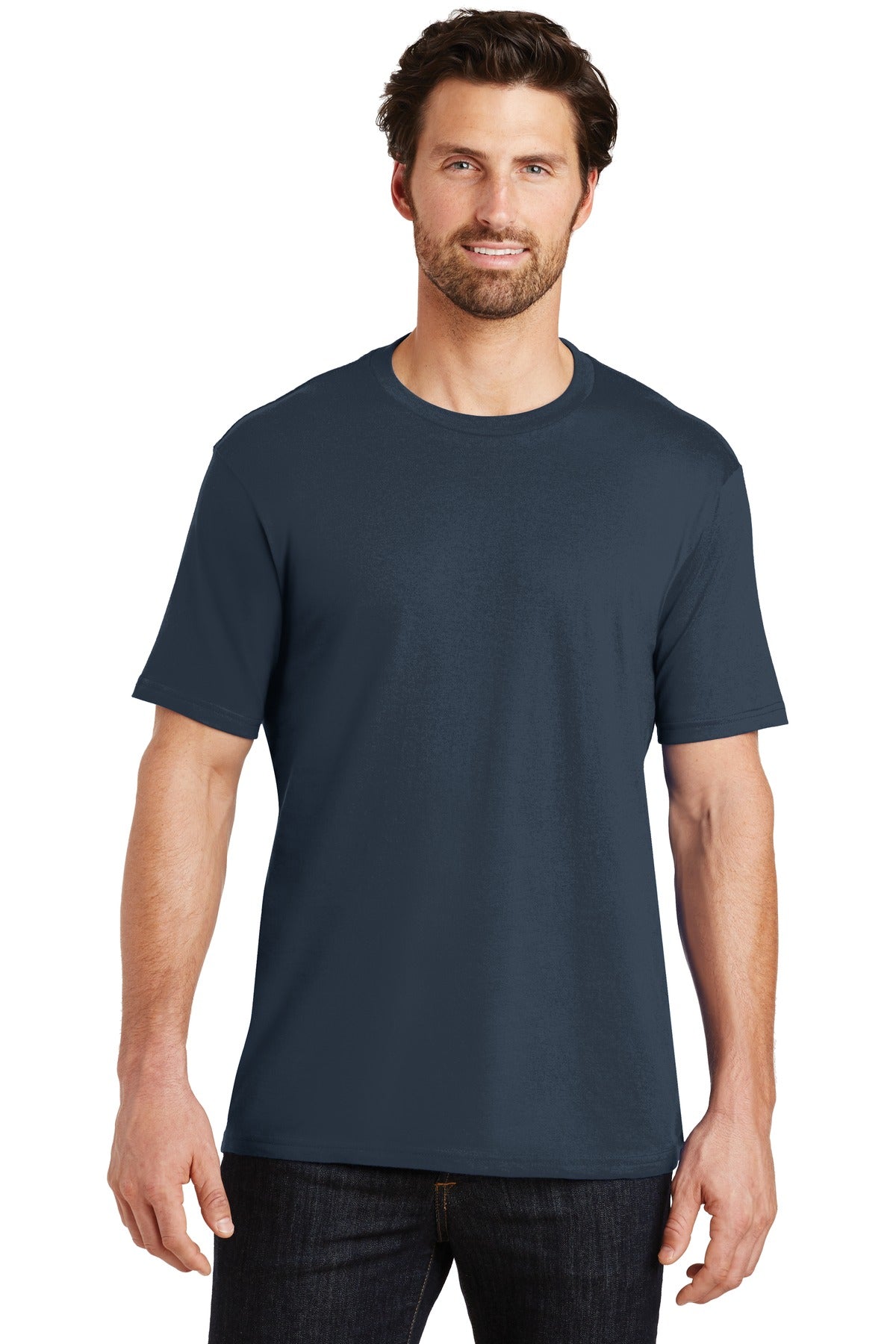 Front View of New Navy District Perfect Weight Tee. DT104 plain