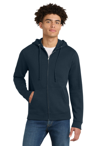 Front View of New Navy District V.I.T. Fleece Full-Zip Hoodie DT6102 plain