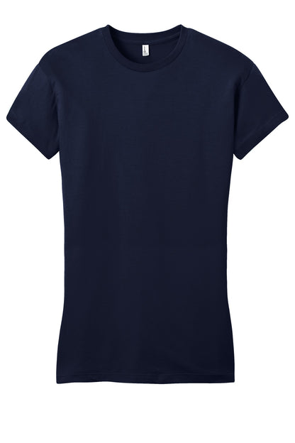 Front View of New Navy District Women's Fitted Very Important Tee . DT6001 plain