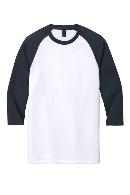 Front View of New Navy/White District Perfect Tri 3/4-Sleeve Raglan. DM136 plain