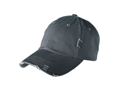 Front View of Nickel District Distressed Cap. DT600 plain