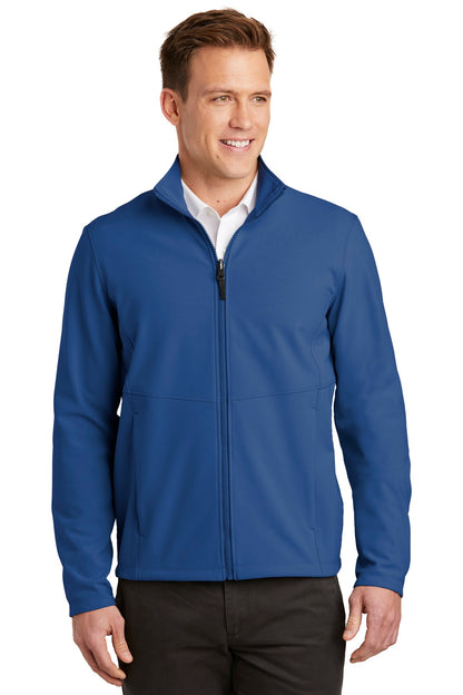 Front View of Night Sky Blue Port Authority Collective Soft Shell Jacket. J901 plain
