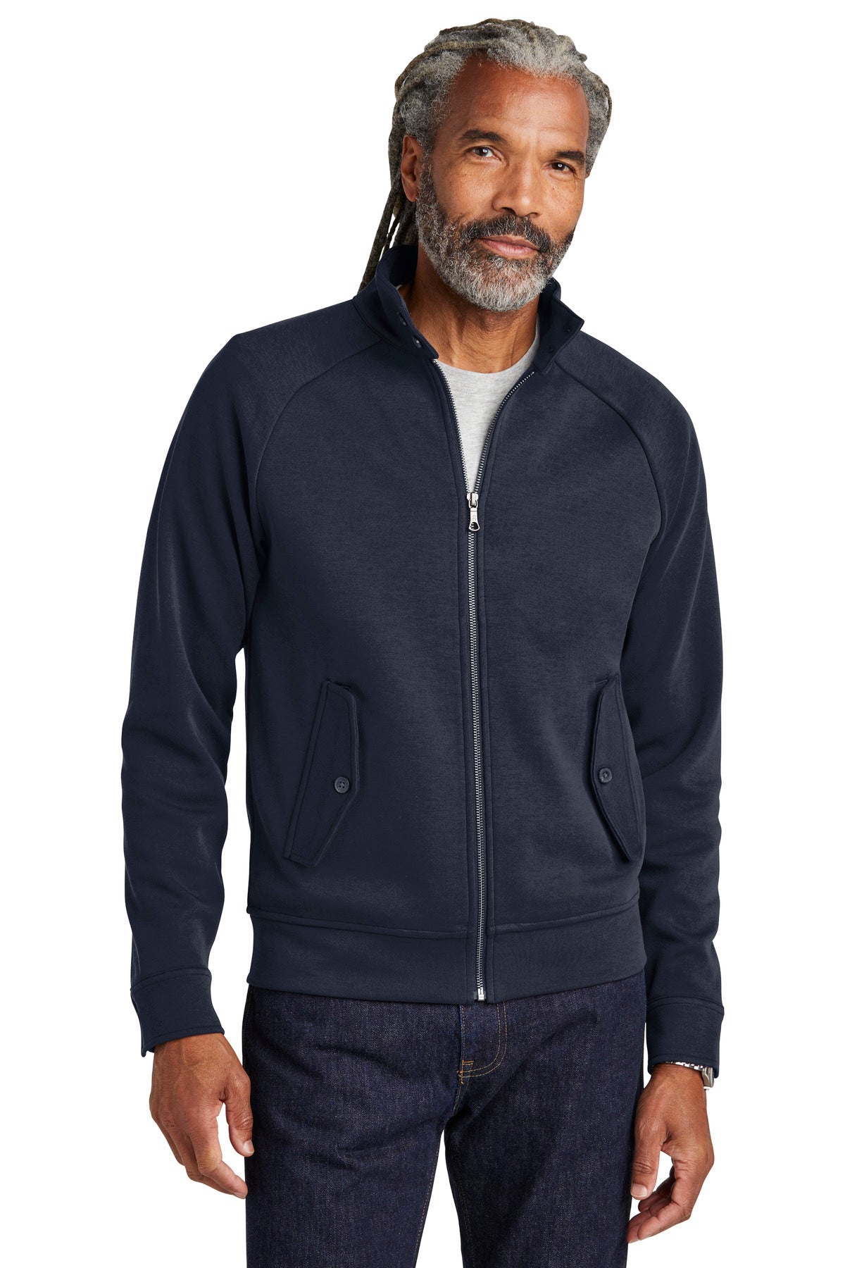 Front View of NightNavy Brooks Brothers Double-Knit Full-Zip BB18210 plain