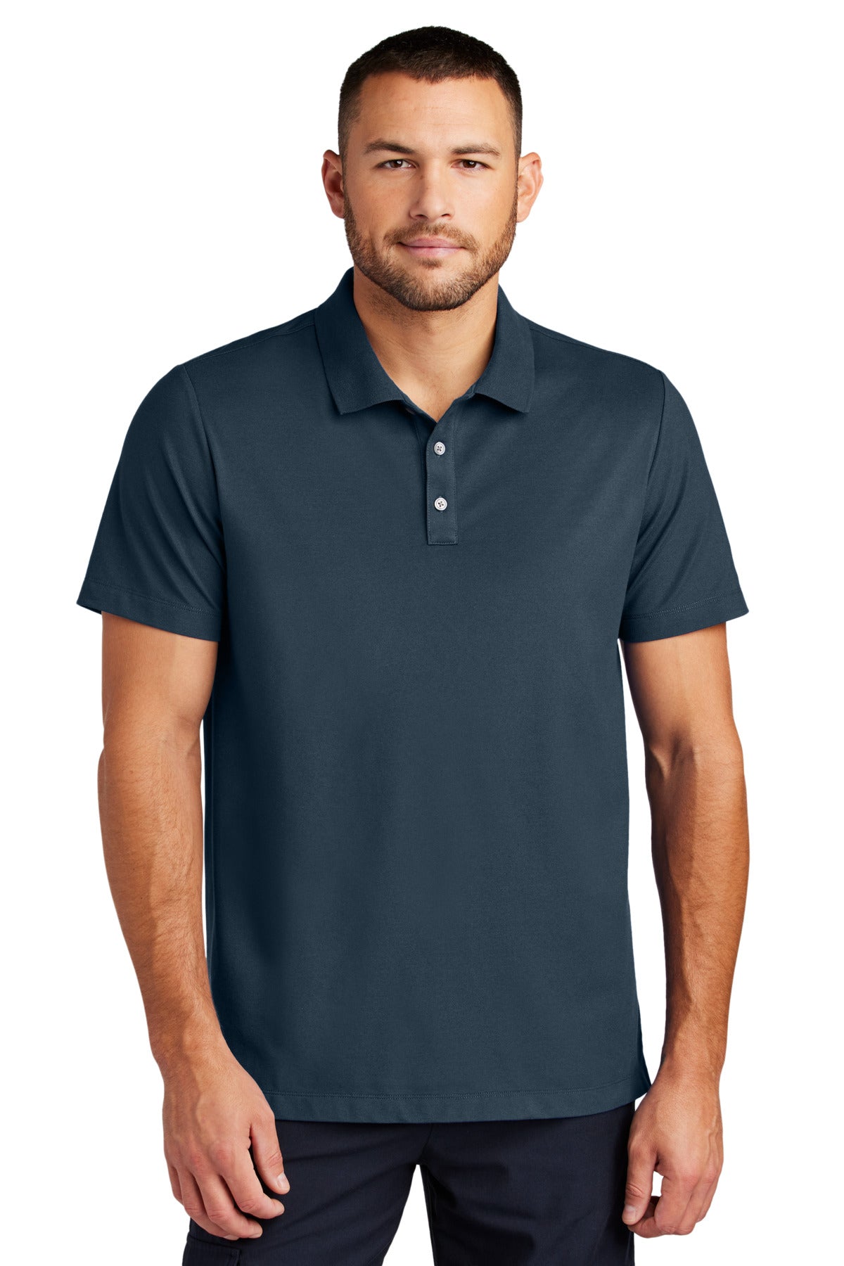 Front View of NightNavy Mercer+Mettle Stretch Pique Polo MM1004 plain