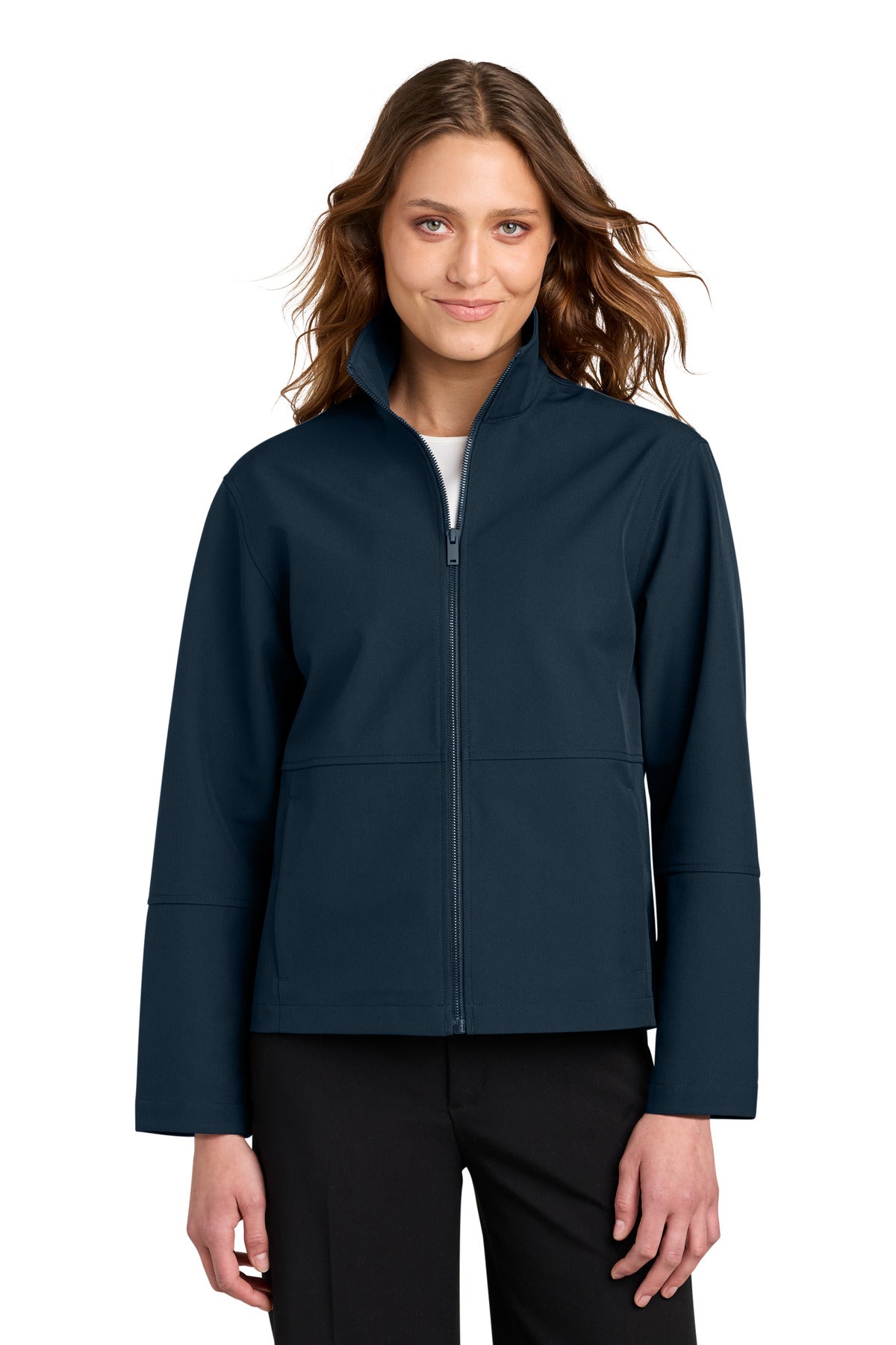 Front View of NightNavy Mercer+Mettle Women's Comfort Soft Shell Jacket MM7105 plain
