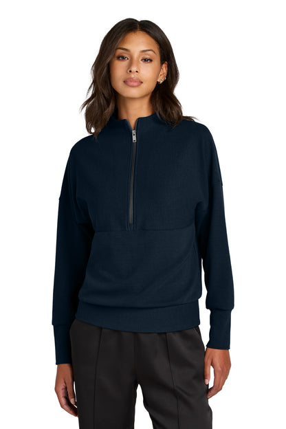 Front View of NightNavy Mercer+Mettle Women's Linear Texture 1/4-Zip MM3041 plain