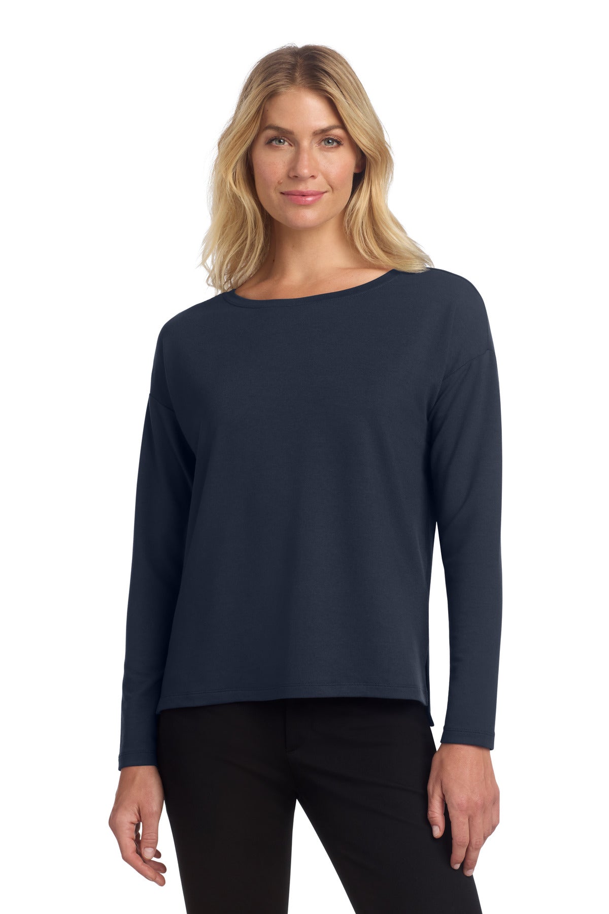 Front View of NightNavy Mercer+Mettle Women's Stretch Drop Shoulder Pullover MM3013 plain