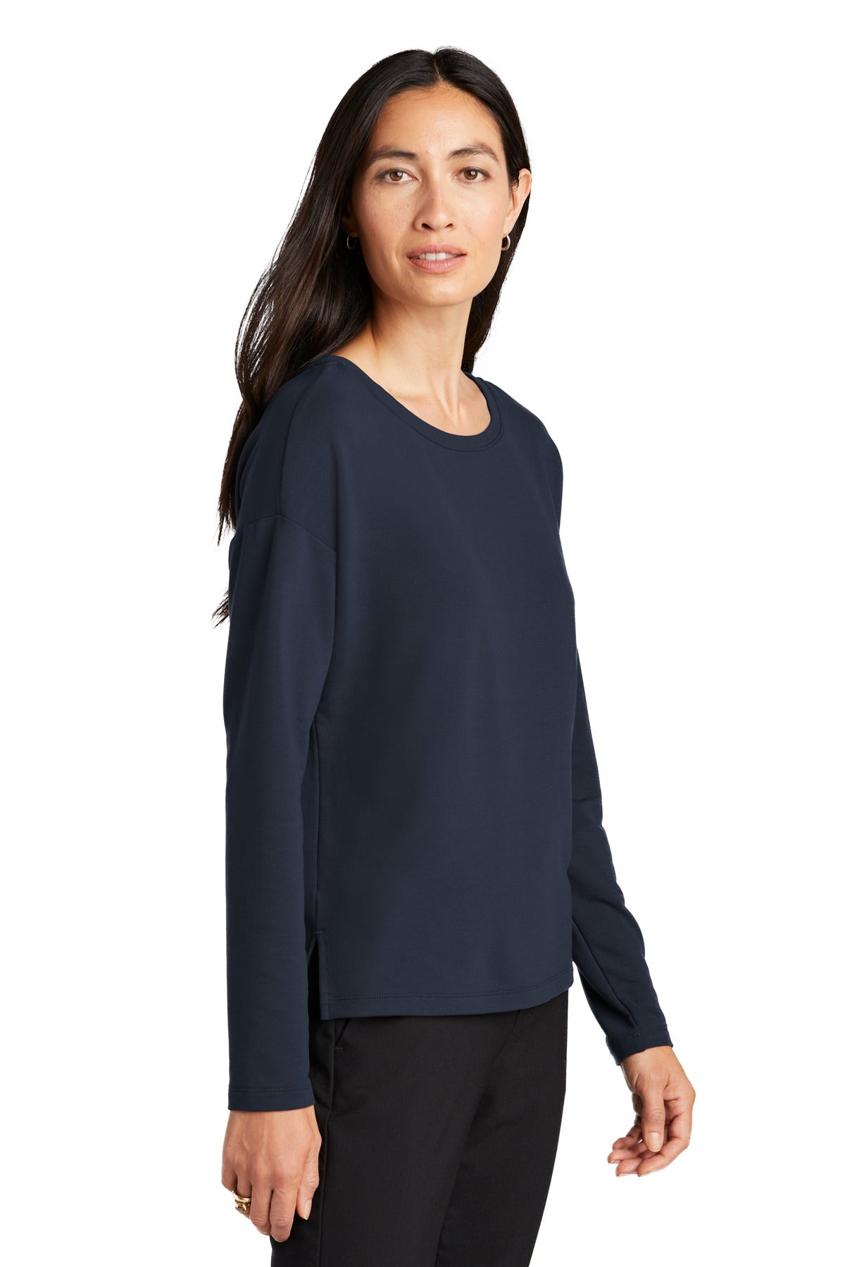 Front View of NightNavy Mercer+Mettle Women's Stretch Drop Shoulder Pullover MM3013 plain