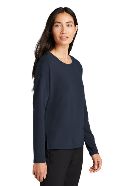 Front View of NightNavy Mercer+Mettle Women's Stretch Drop Shoulder Pullover MM3013 plain