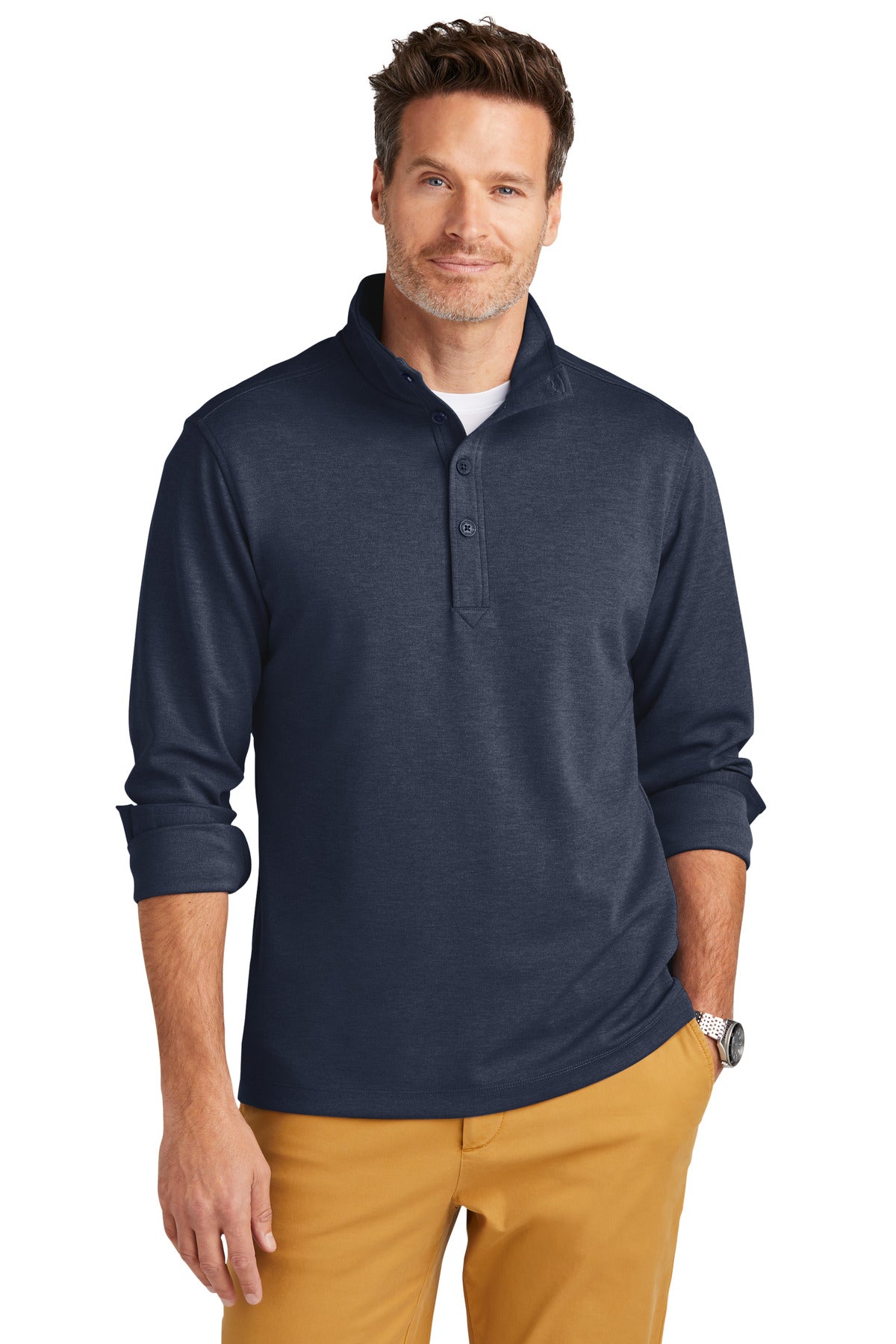Front View of NvBlazerHt Brooks Brothers Mid-Layer Stretch 1/2-Button BB18202 plain