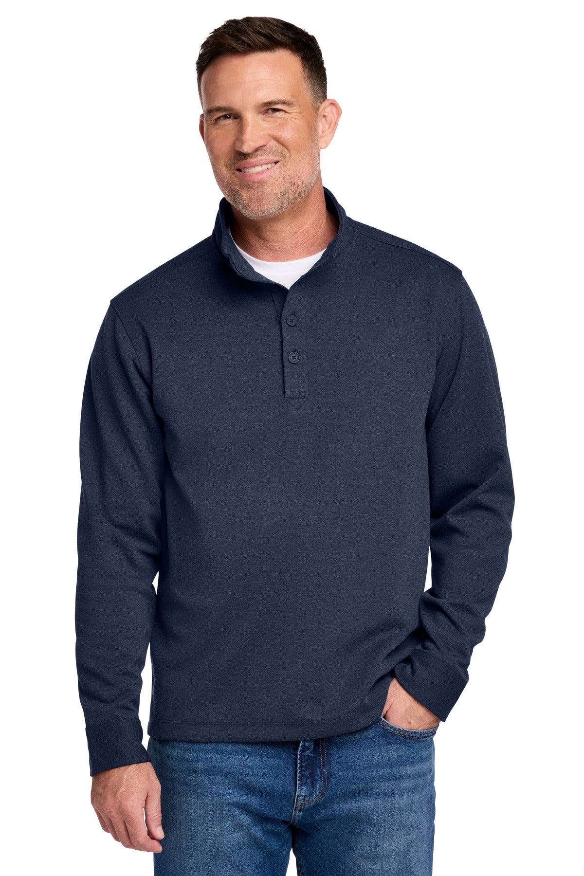 Front View of NvBlazerHt Brooks Brothers Mid-Layer Stretch 1/2-Button BB18202 plain