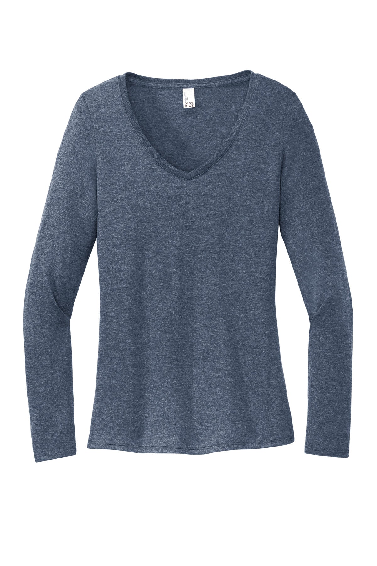 Front View of NvyFrost District Women's Perfect Tri Long Sleeve V-Neck Tee DT135 plain