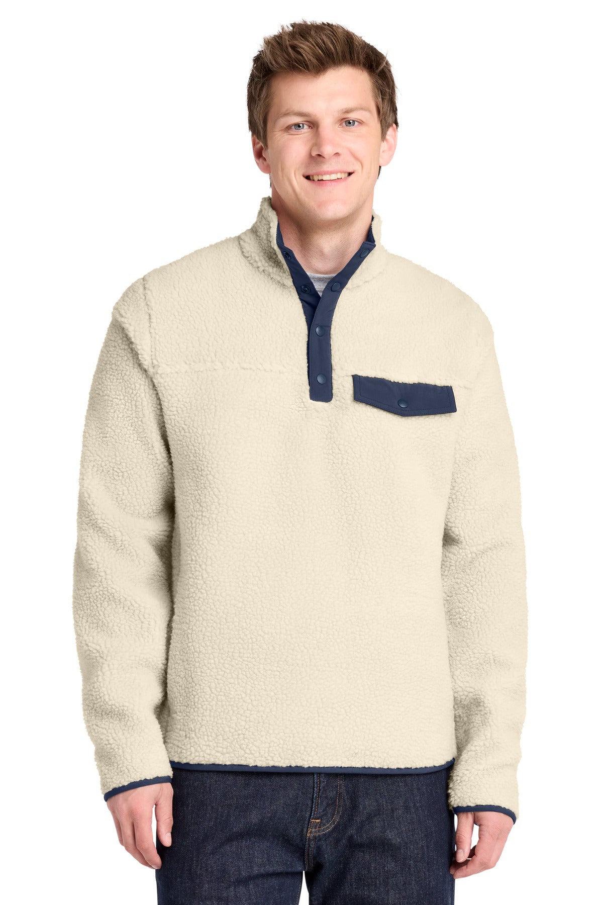 Front View of Oat/DsBNv Port Authority Camp Fleece Snap Pullover F140 plain
