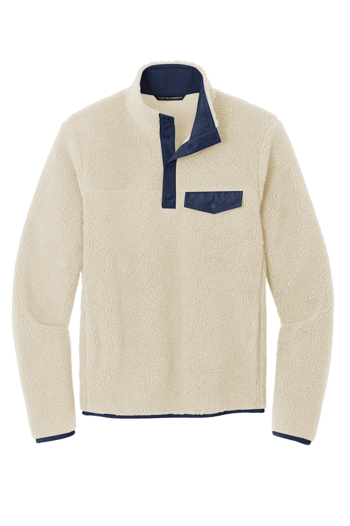 Front View of Oat/DsBNv Port Authority Camp Fleece Snap Pullover F140 plain