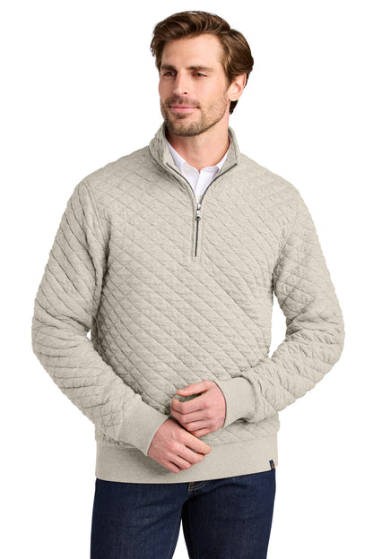 Front View of OatHthr Brooks Brothers Diamond Quilt 1/4-Zip BB18212 plain