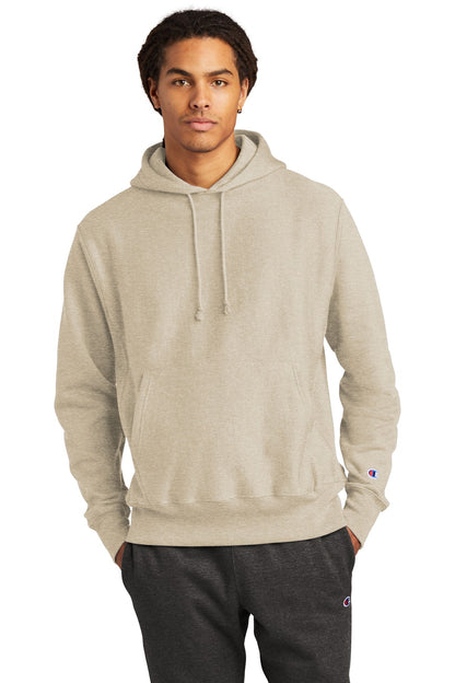 Front View of OatHthr Champion Reverse Weave Hooded Sweatshirt S101 plain