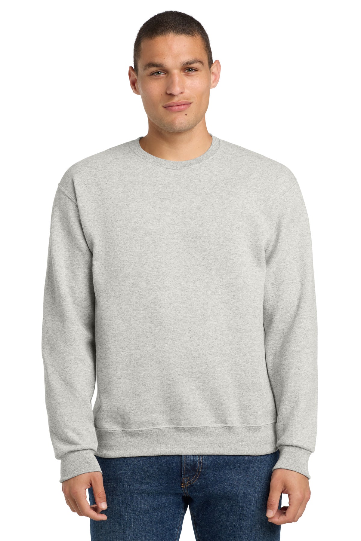 Front View of OatHthr Jerzees - NuBlend Crewneck Sweatshirt. 562M plain