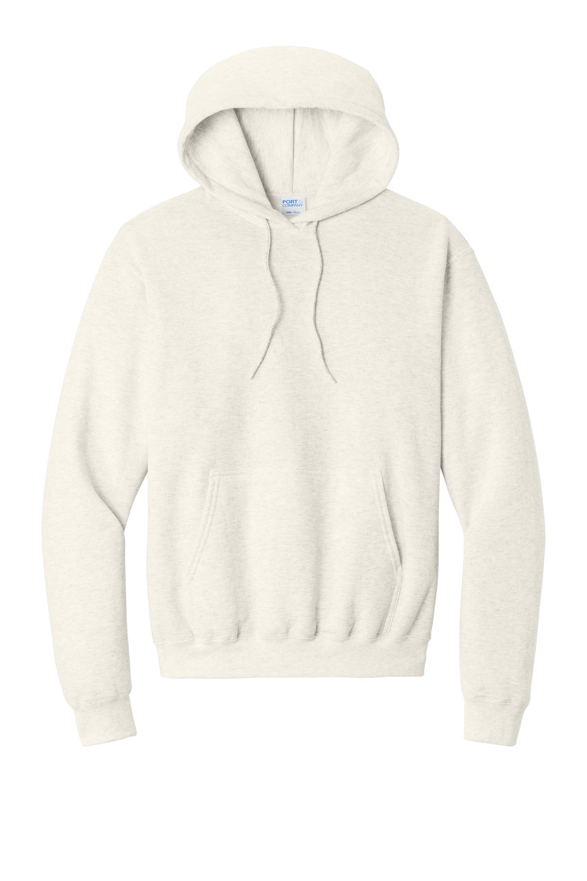 Front View of OatHthr Port & Co Core Fleece Pullover Hooded Sweatshirt. PC78H plain