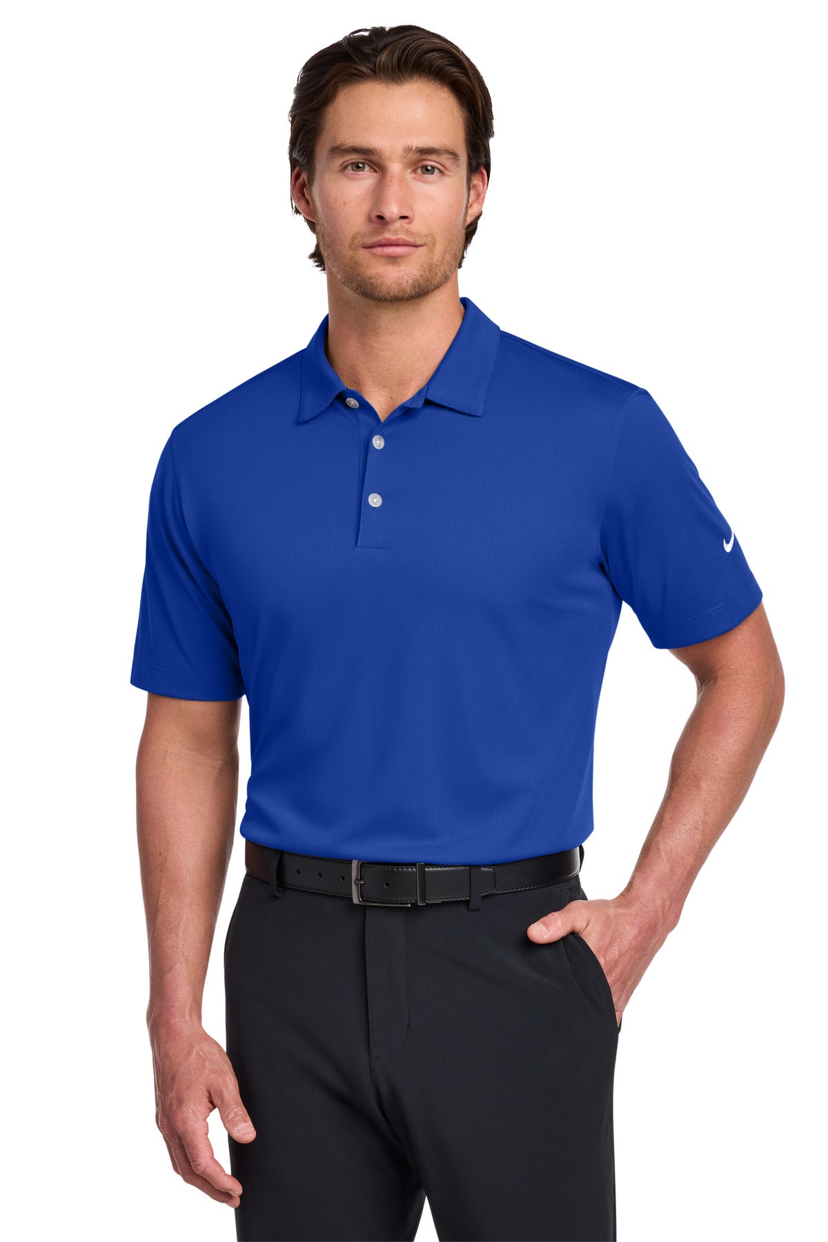 Front View of Old Royal Nike Dri-FIT Vertical Mesh Polo. 637167 plain