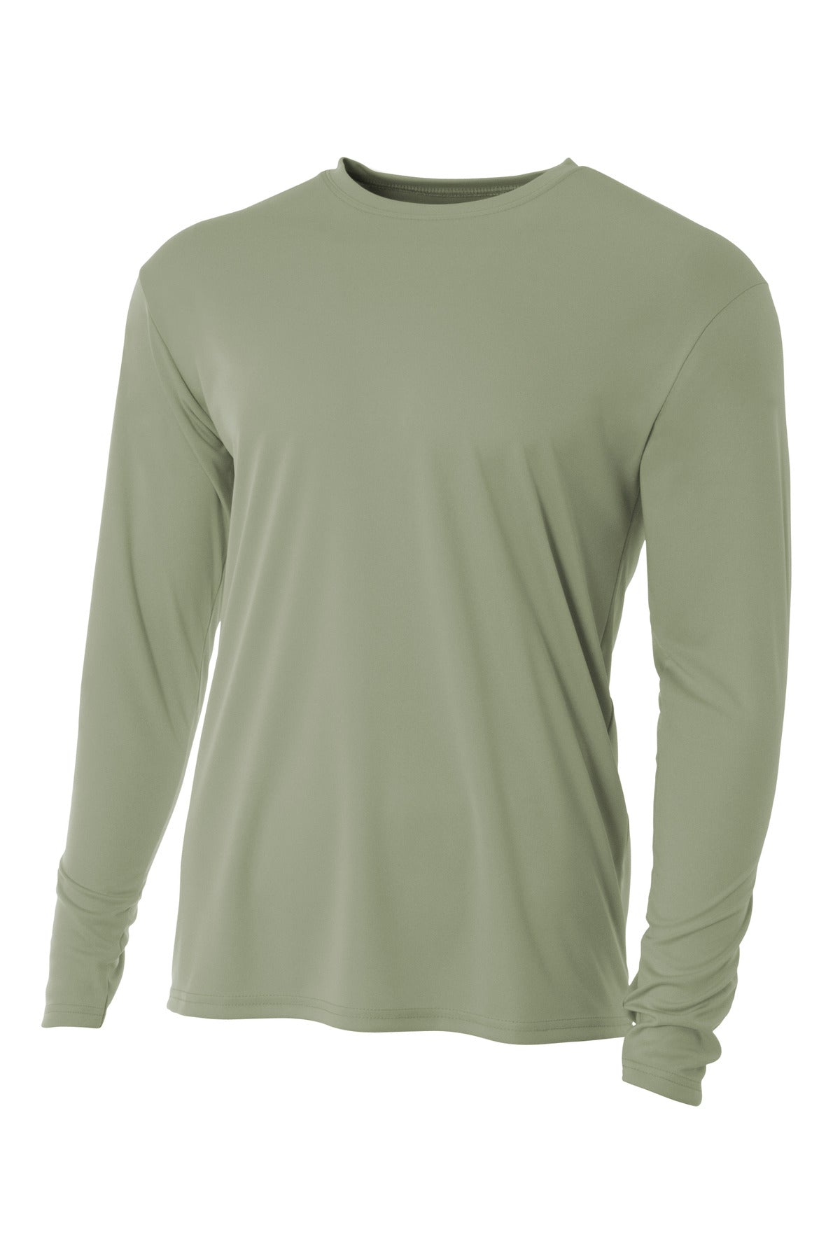 Front View of Olive A4 Cooling Performance Long Sleeve Tee A4N3165 plain