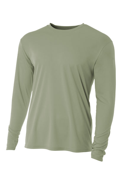 Front View of Olive A4 Cooling Performance Long Sleeve Tee A4N3165 plain