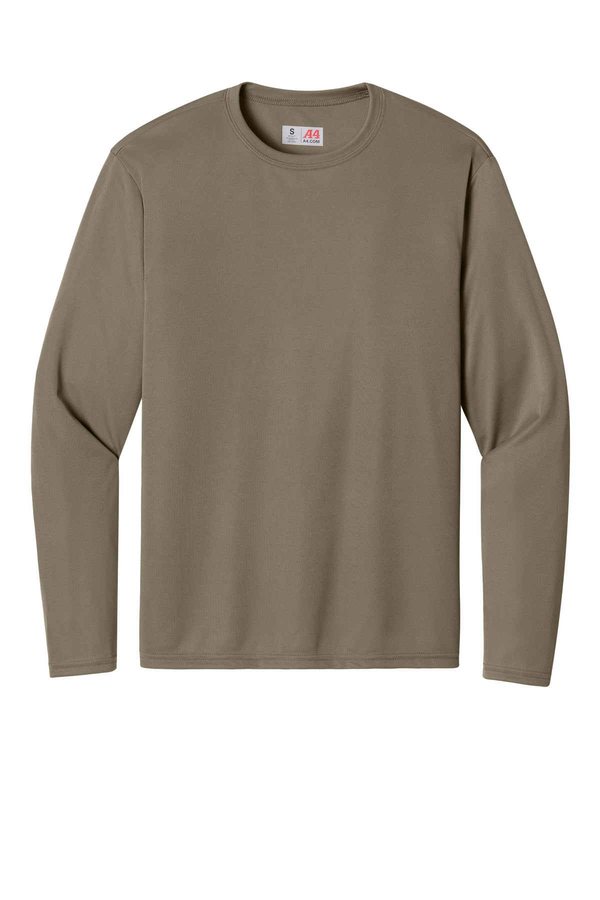Front View of Olive A4 Cooling Performance Long Sleeve Tee A4N3165 plain