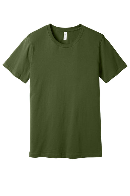 Front View of Olive BELLA+CANVAS Unisex Jersey Short Sleeve Tee. BC3001 plain