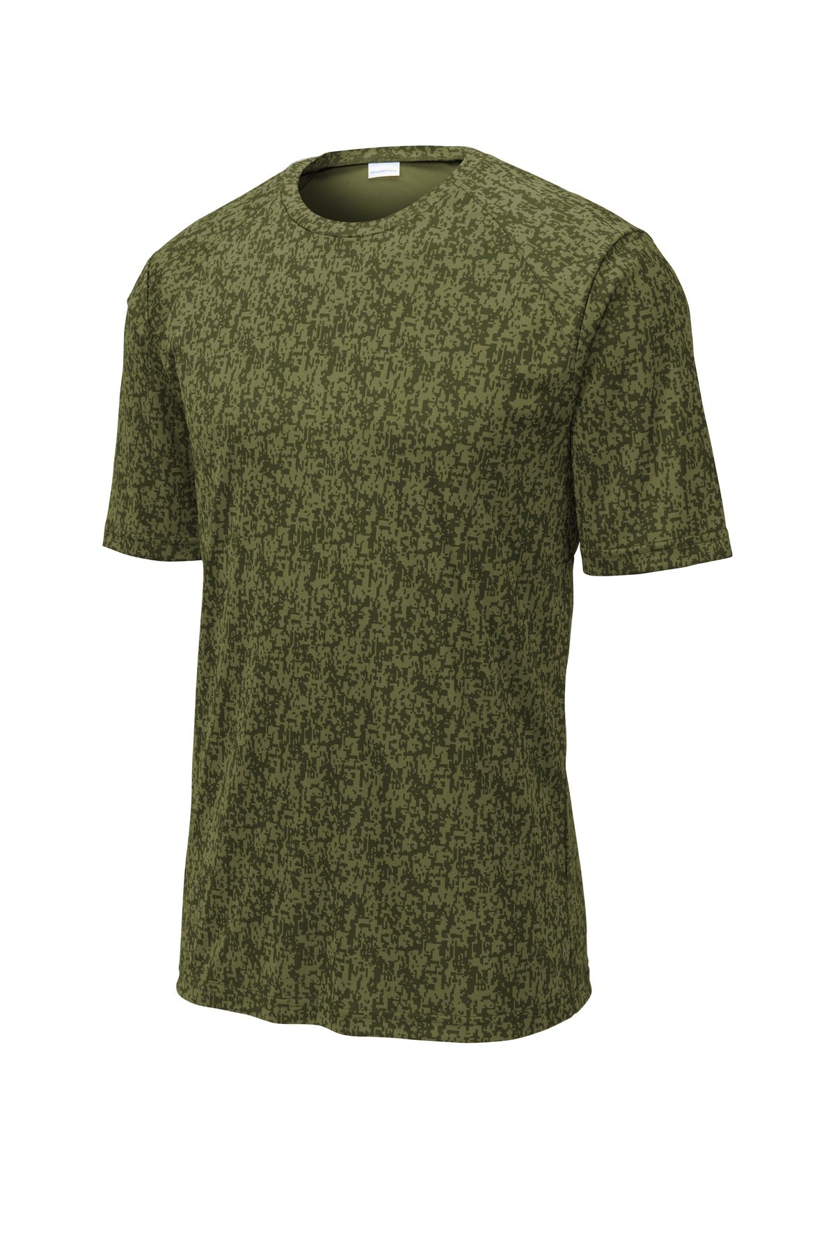 Front View of Olive Drab Grn Sport-Tek Digi Camo Tee. ST460 plain