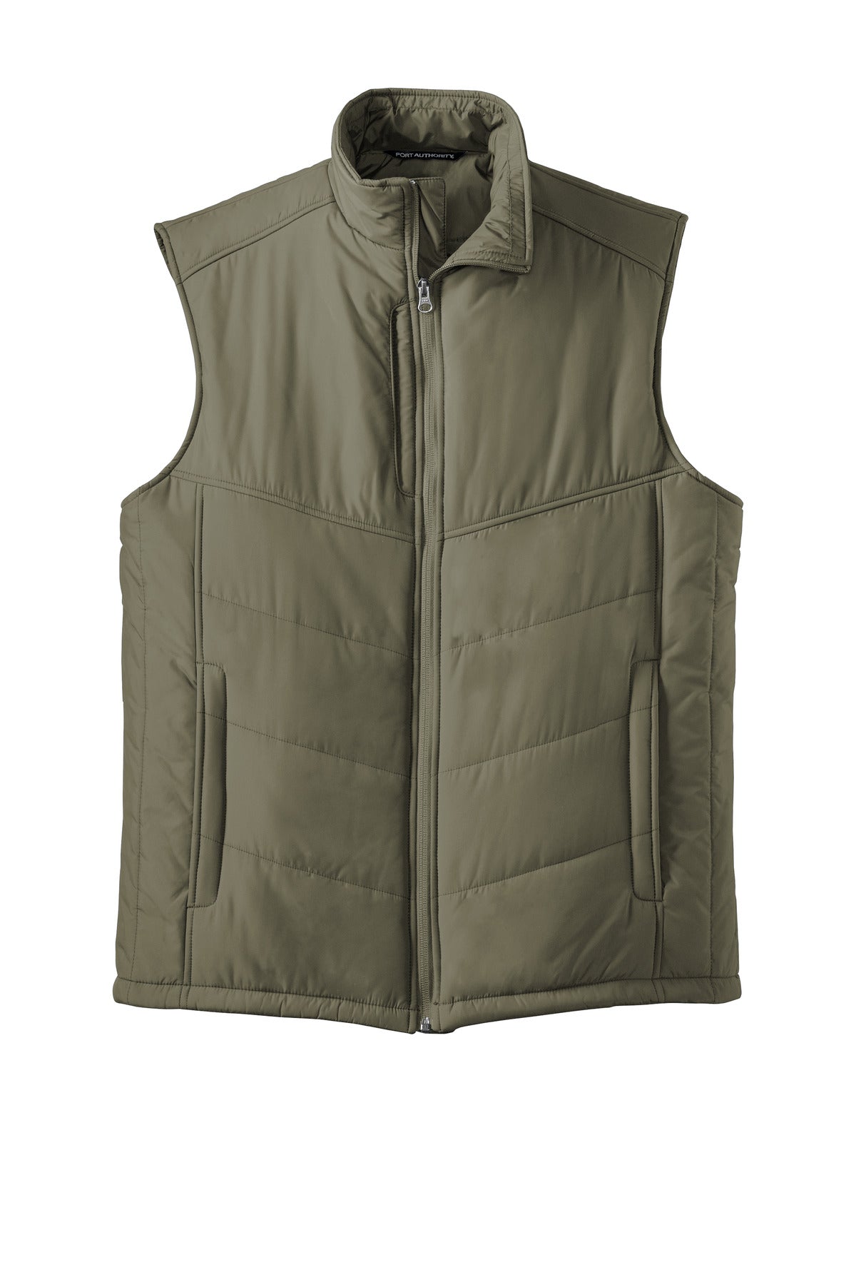 Front View of Olive Port Authority Puffy Vest. J709