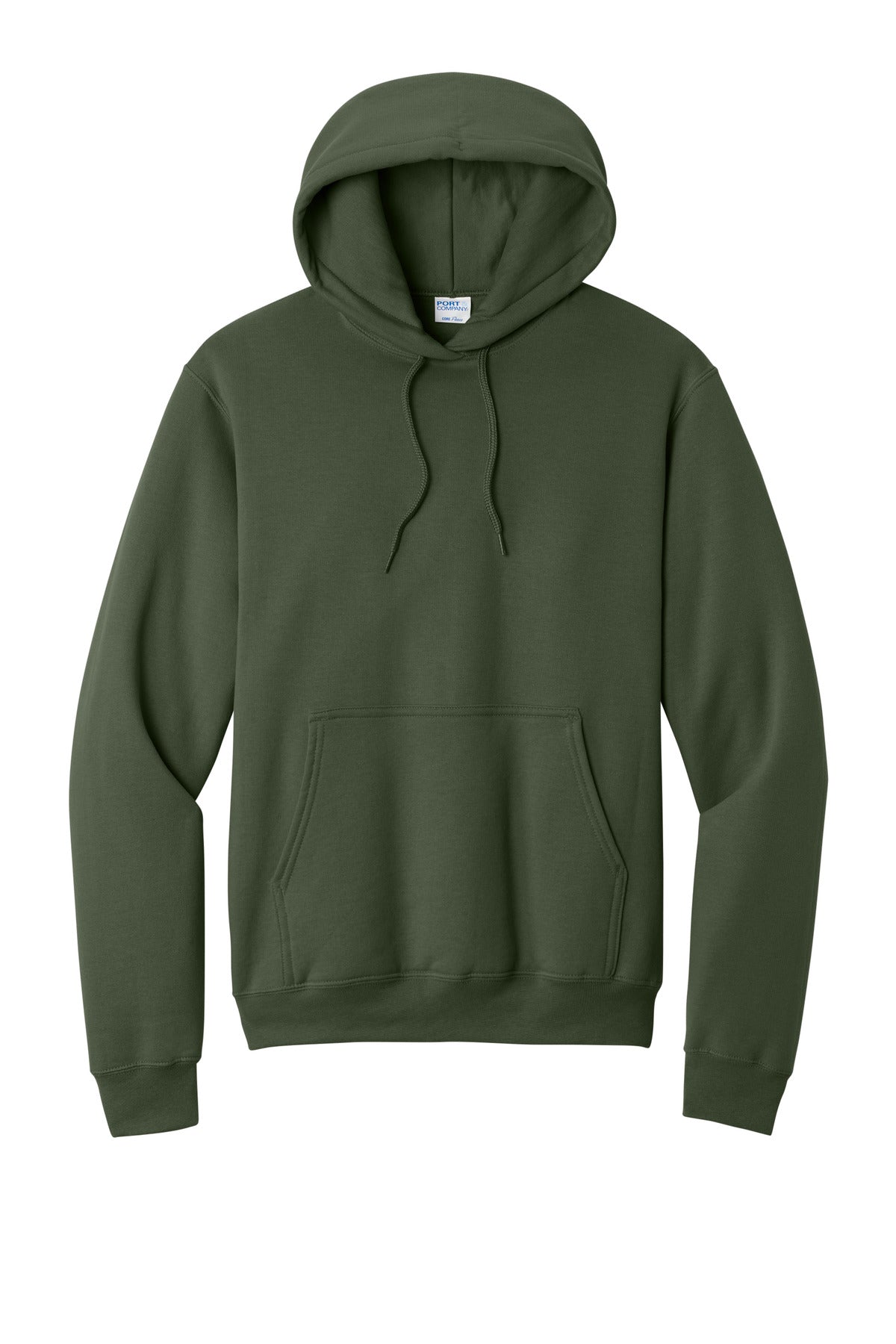 Front View of Olive Port & Co Core Fleece Pullover Hooded Sweatshirt. PC78H plain